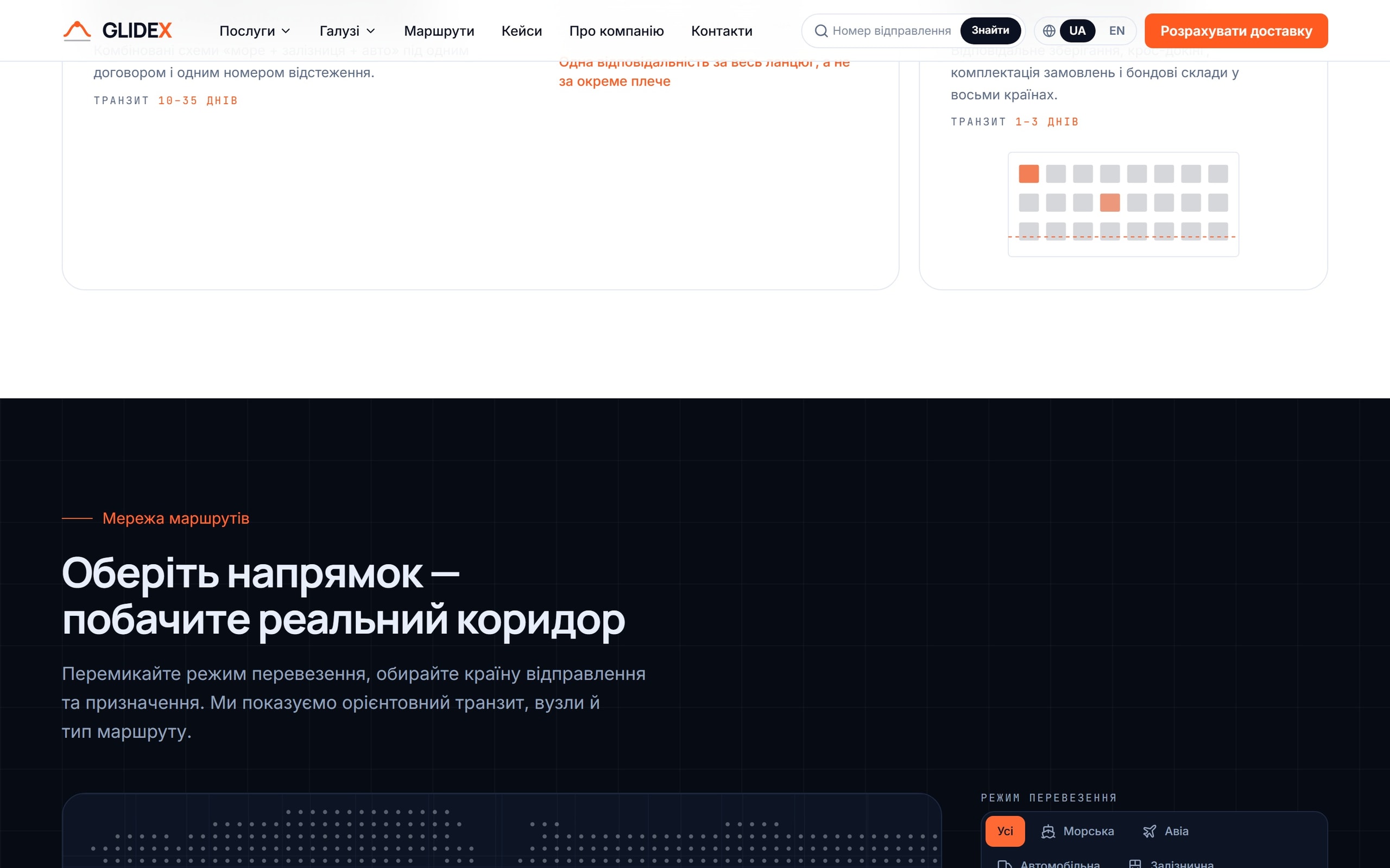 Послуги та види перевезення GLIDEX