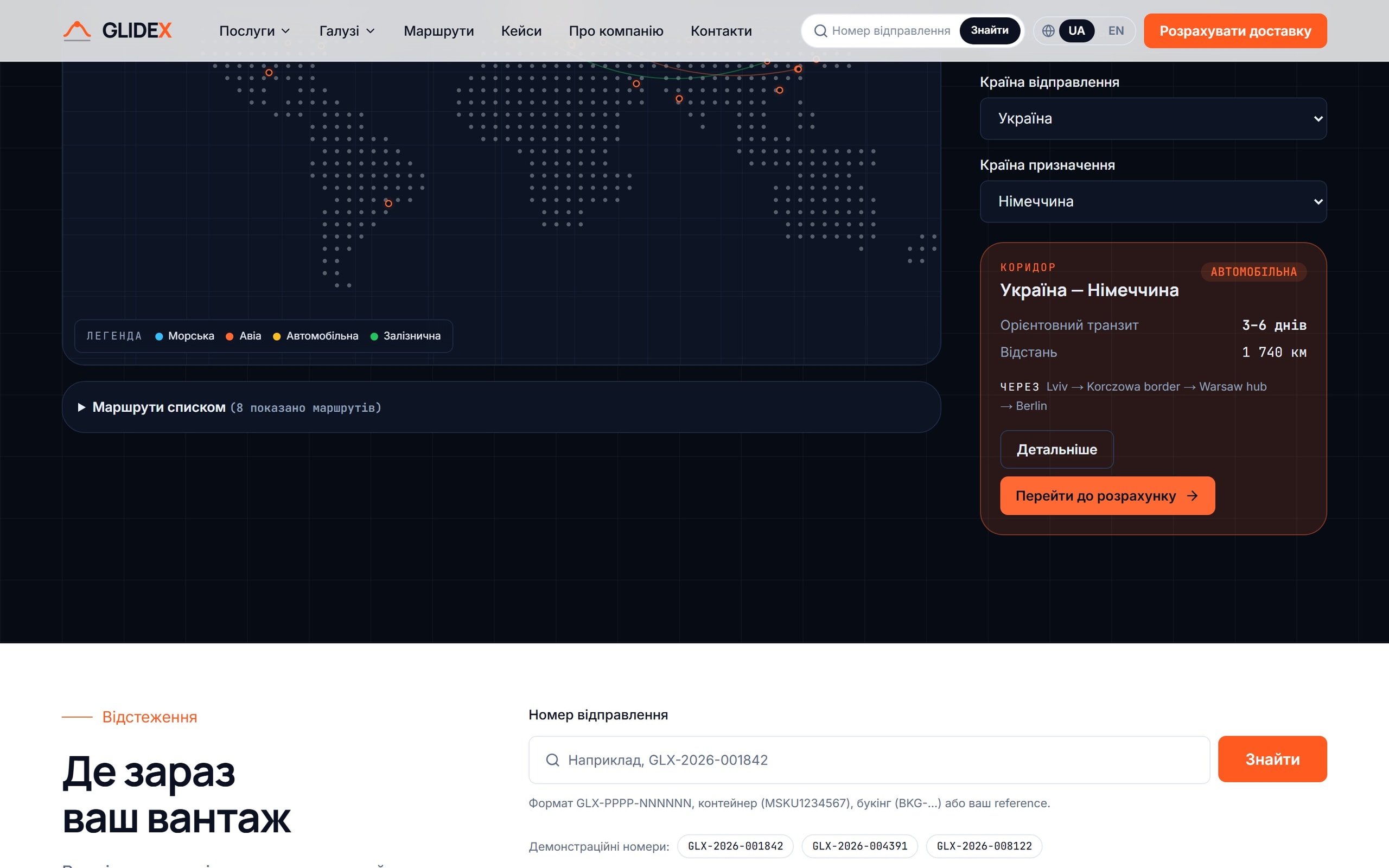 Трекінг і розрахунок GLIDEX